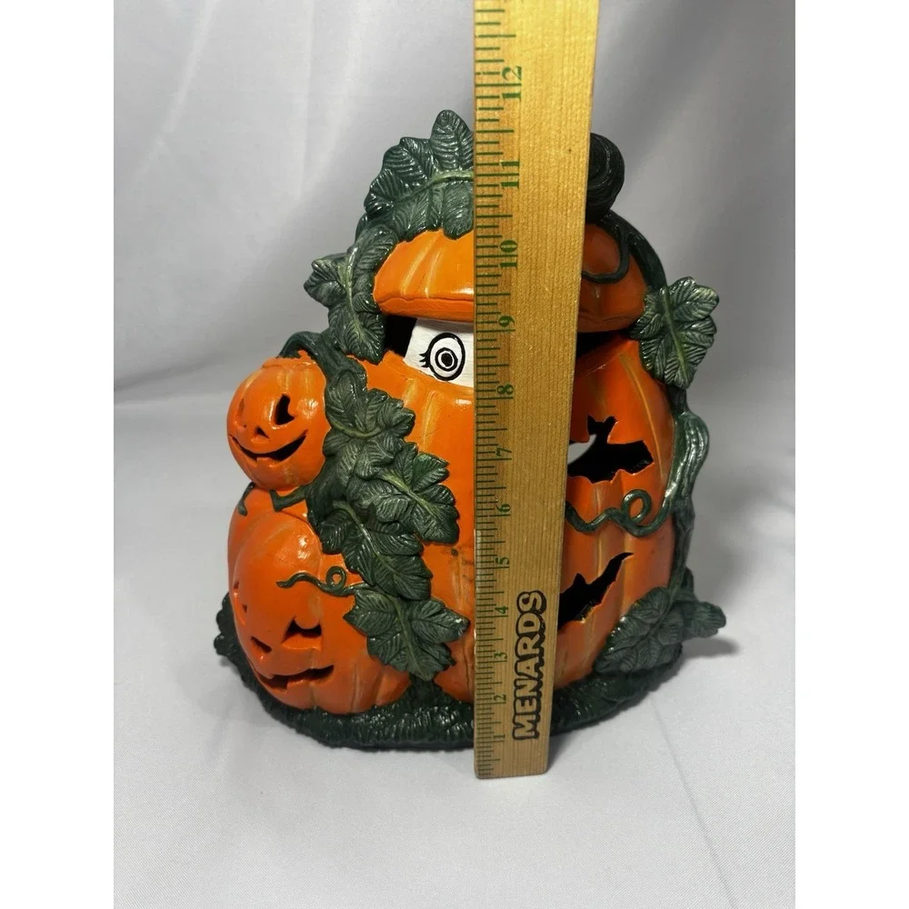 Vintage Ceramic Halloween Pumpkin With Ghost- Double Sided- Lights Up Cord